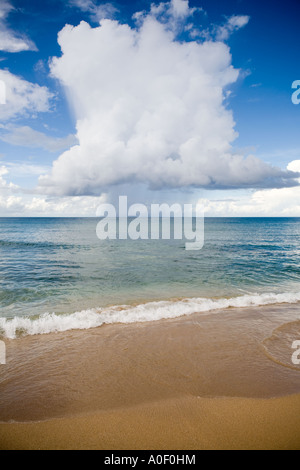 Regenwolke bilden über Meer und Strand, Tobago, Karibik Stockfoto