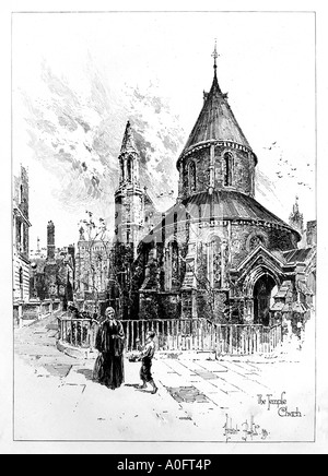 Tempel Kirche 1892 späten viktorianischen Kupferstich von Herbert Railton Londoner Heimat für Rechtsanwälte Stockfoto