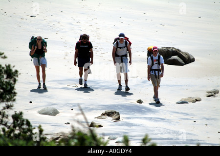 Vier Wanderer am Strand von Morgans Bucht an der wilden Küste Eastern Cape Südafrika RSA Stockfoto