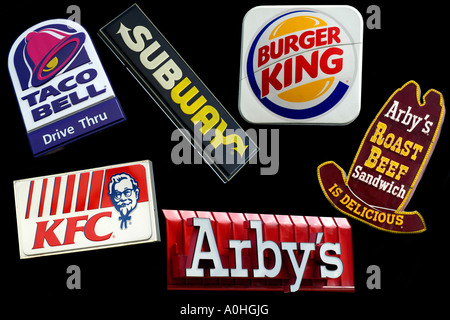 Eine Collage von Fast-Food Restaurant Zeichen Stockfoto