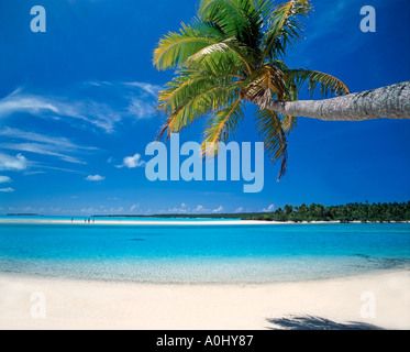 Südpazifik Cook-Inseln Aitutaki Lagune One Foot Island Traum Strand Cristal klares Wasser Stockfoto