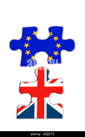 Puzzle der Europäischen Flagge und der Union Jack Flagge, Brexit Konzept Stockfoto