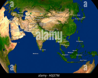 Hervorgehobene Satellitenbild von Asien Stockfoto