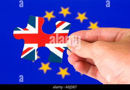 Puzzle der Europäischen Flagge und der Union Jack Flagge, Brexit Konzept Stockfoto