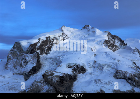 Monte Rosa Gebirge mit der Dufour peak, der höchste Schweizer Berg, Zermatt, Wallis, Schweiz Stockfoto