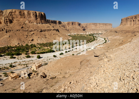 Dorf von Khaylla, Khaylah, Wadi Doan, Hadramaut, Jemen Stockfoto