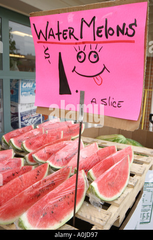 Cleveland Ohio, Westside Market, Marktplatz, Wassermelonen, produzieren, Obst, Gemüse, Gemüse, Essen, Informationen, Nachricht, werben, Banner, Ankündigung, notic Stockfoto