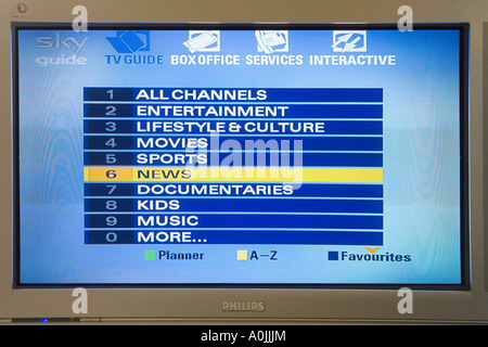 Sky Sat / Kabel-TV-Programmführer auf CRT-Bildschirm Stockfoto