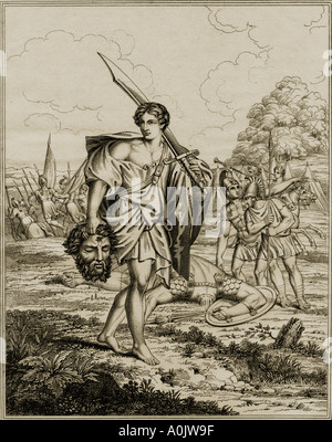 David mit Kopf von Goliath Stockfoto