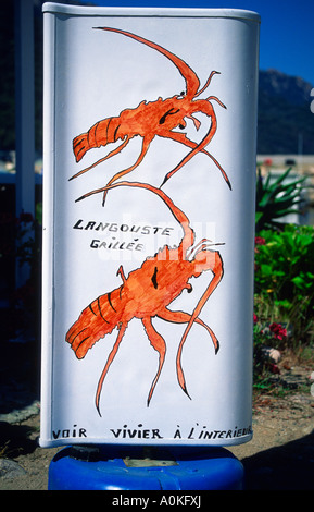 Schild am Eingang des Restaurant Lobster. Porto, Filosorma, Korsika, Frankreich Stockfoto