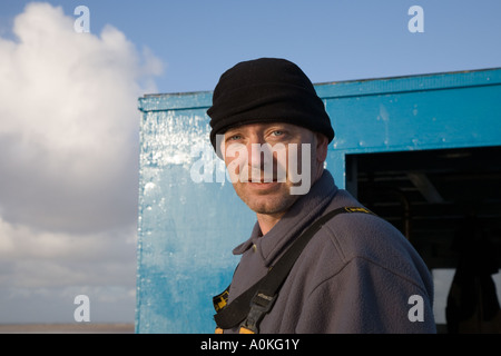 Kommerzielle Meeresfrüchte Muscheln Krabbenfischerei mit modifizierten Zugfahrzeug, Southport, Merseyside uk Stockfoto