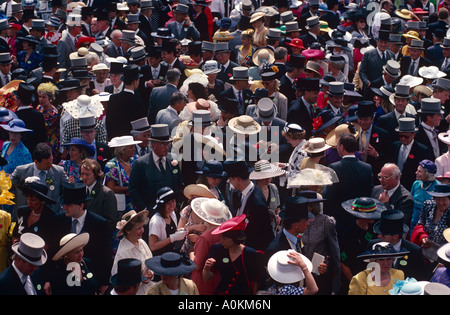 Das Publikum im königlichen Gehege beobachten die Pferderennen Royal Ascot Tagung Ascot Berkshire England Stockfoto