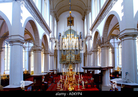 Amsterdam Holland Westerkerk - Evangelische Kirche älteste in Amsterdam Interieur zeigt die Duyschot-Orgel Stockfoto