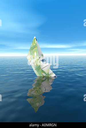 Papierschiff Euro versenden Papierschiff aus Euro Stockfoto