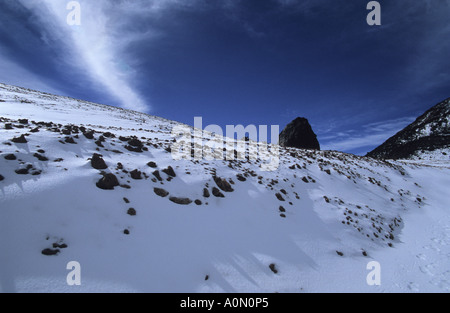 Verschneite Hänge von Montana Blanca Bereich im Teide Nationalpark Teneriffa Kanaren Spanien Stockfoto