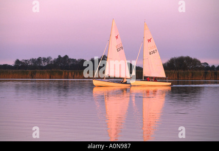 Zwei Segelboote auf Hickling Broad Norfolk UK Stockfoto