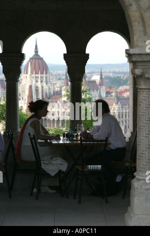 Die Aussicht auf die Stadt von der Fishermans Bastion in Budapest Ungarn Stockfoto