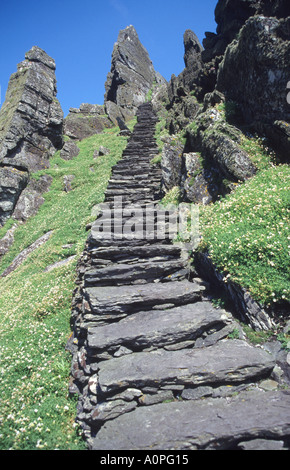 Der Weg nach oben auf historischen Treppen in Irland Michael Skellig Stockfoto