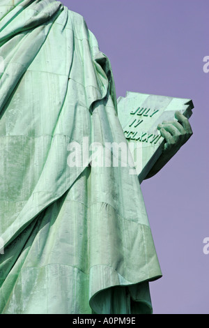 Nahaufnahme der Erklärung der amerikanischen Unabhängigkeit-Tag und das Datum 4. vierten Juli die Freiheitsstatue New York USA Stockfoto