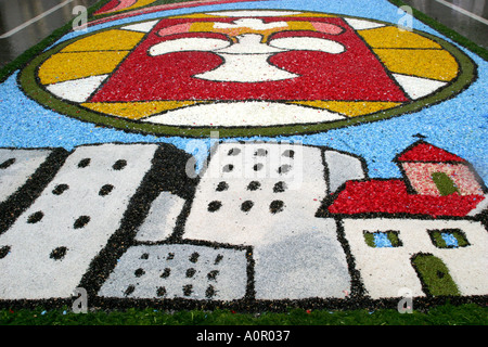 Jährliche Infiorata Teppich von Blumen-Festival am Castelraimundo in Le Marche Italien am Sonntag Corpus Domini in Corpus Christi Stockfoto