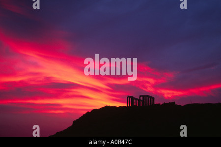 Sonnenuntergang am Tempel des Poseidon Sounion Akri Sounio Attiki Griechenland Stockfoto