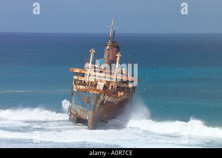 Spanien, Kanarische Inseln, Fuerteventura, Playa de Garcey, Wrack von Amerika Star Stockfoto