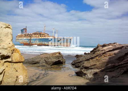 Spanien, Kanarische Inseln, Fuerteventura, Playa de Garcey, Wrack von Amerika Star Stockfoto