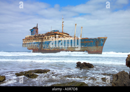 Spanien, Kanarische Inseln, Fuerteventura, Playa de Garcey, Wrack von Amerika Star Stockfoto