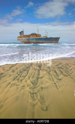 Spanien, Kanarische Inseln, Fuerteventura, Playa de Garcey, Wrack von Amerika Star Stockfoto