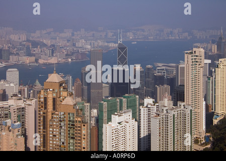 dh CENTRAL HONG KONG Wolkenkratzer Gebäude Mitte flache Ebene Wohnblocks und Zentralstellen Stockfoto