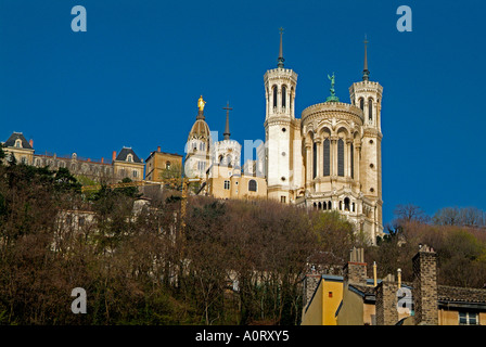 Basilika Notre Dame de Fourvière / Lyon Stockfoto