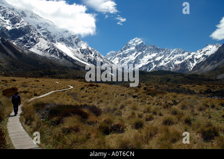 Hooker Valley Track in Richtung Aoraki Mt. Cook, Aoraki Mt Cook National Park, Neuseeland Stockfoto