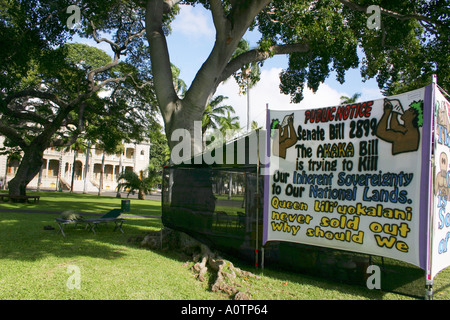 Native Hawaiian Protest gegen Iolani Palace Honolulu Hawaii Stockfoto