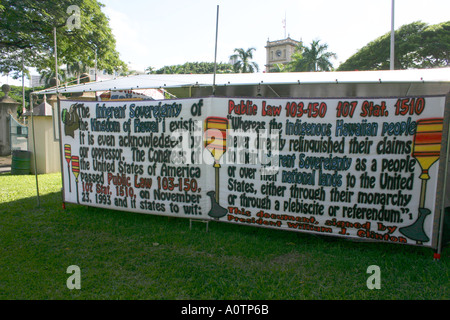 Native Hawaiian Protest gegen Iolani Palace Honolulu Hawaii Stockfoto