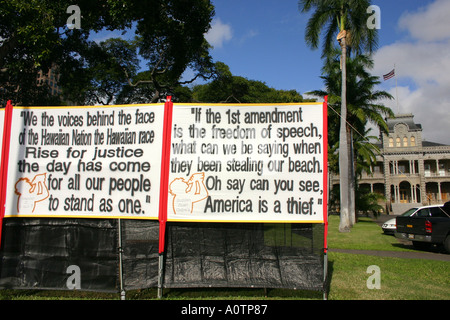 Native Hawaiian Protest gegen Iolani Palace Honolulu Hawaii Stockfoto
