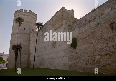 Spanien, Andalusien, Stadt von Jerez De La Frontera. Die Außenwände der 12. Jahrhundert Almohaden Festung Alcazar Stockfoto