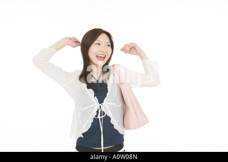 Nahaufnahme einer jungen Frau, lachen Stockfoto