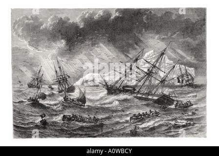 Isländischen Küste segeln Schiff Segel Bö Meer Sturm Ruderboot Welle Klippe Küste Surf Atlantic Regen Wetter Mast Besatzung Seeschifffahrt Stockfoto