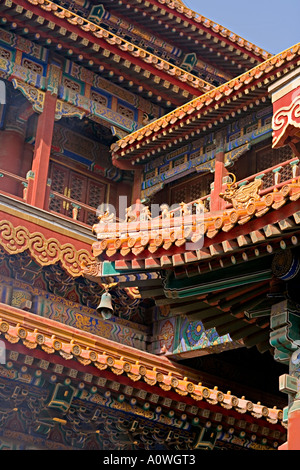 Der Lama-Tempel in CHINA Peking ist der berühmteste tibetisch-buddhistischen Tempel außerhalb Tibets mit schönen Dächern Fresken Stockfoto