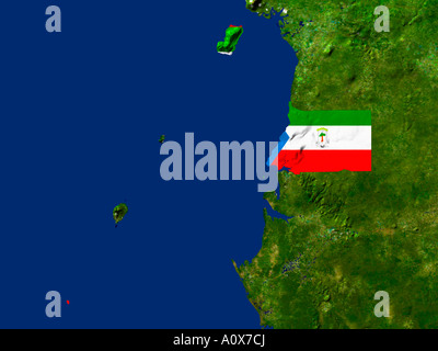 Satellite Image von Äquatorialguinea bedeckt durch die Landesflagge Stockfoto
