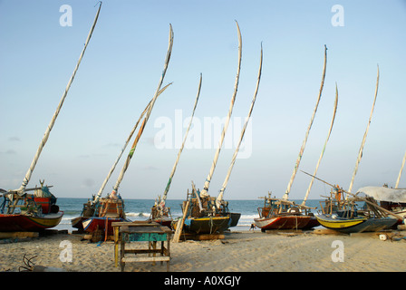 Traditionelle Fischin Boote (Jangadas) auf Iguape Strand in der Nähe von Fortaleza, Ceará, Brasilien Stockfoto