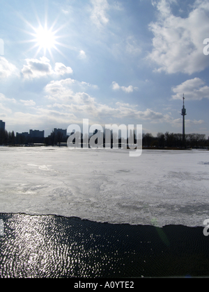 Wien, alte Donau im winter Stockfoto