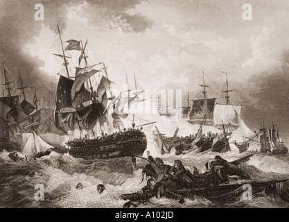 Admiral Duncan's Sieg über der niederländischen Flotte in der Nordsee, 11. Oktober 1797 während der Schlacht von Camperdown. Stockfoto