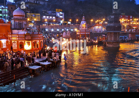 Har Ki Pauri Ghat; Har KI Poudi; ganges Fluss ganga; Haridwar; Uttranchal; Uttarakhand; Indien; Asien Stockfoto
