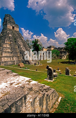 Tempel des riesigen Jaguar aka Pyramide 1a Maya Tempel in der großen Plaza in Tikal Nationalpark El Petén in Guatemala Mittelamerika Stockfoto