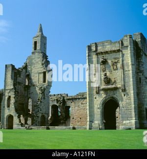 Löwe Turm, Warkworth Castle, Warkworth Dorf, Northumberland, England, UK Stockfoto