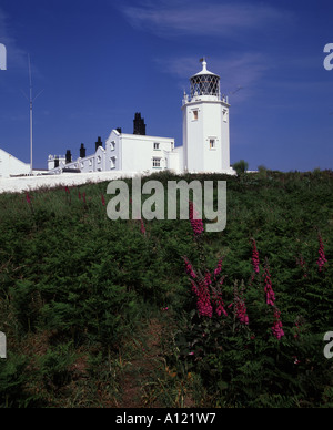 Der Leuchtturm an der dramatischen Küste am Lizard Point in Cornwall ist der südlichste Extremität von der britischen Insel Stockfoto