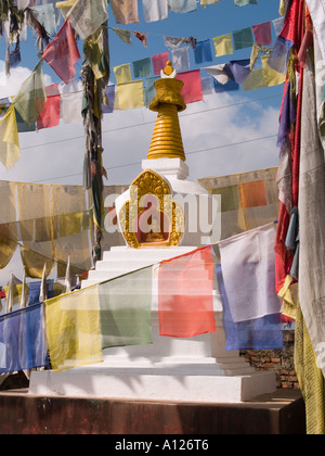 BUDDHISTISCHEN Schrein dekoriert mit Gebetsfahnen Namobuddha Stupa Panauti Dhulikhel Himalaya Nepal Asien Stockfoto