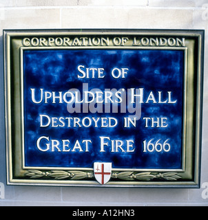 Großer Brand von London-Wand-Plakette in der Nähe von St Pauls Cathedral London England UK KATHY DEWITT Stockfoto