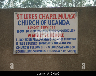 Schild für St.-Lukas-Kapelle am Mulago Hospital in Kampala, Uganda Stockfoto